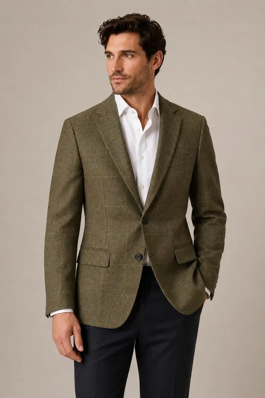 Indochino Olive Windowpane Wool Blazer Sport Coat Made For You Custom Tailored